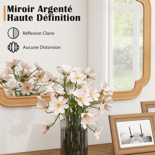 Miroir Mural Rectangulaire 90 X 60 Cm, Cadre En Bois, Montage Verticale/horizontale, Naturel
