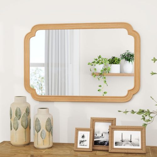 Miroir Mural Rectangulaire 90 X 60 Cm, Cadre En Bois, Montage Verticale/horizontale, Naturel