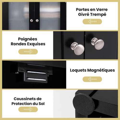 Meuble De Salle De Bain En Verre Dépoli Et 1 Grand Compartiment, 30 X 60 X 164 Cm, Noir