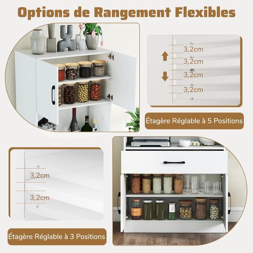 Buffet Cuisine Avec Station De Charge,armoire Garde-manger Avec 4 Portes, Buffet Avec Tiroir,blanc