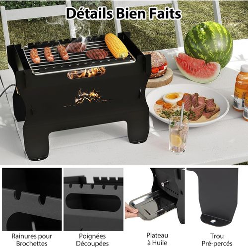 Brasero Portable à Double Combustible Au Gaz Butane Avec Grille En Acier Inoxydable