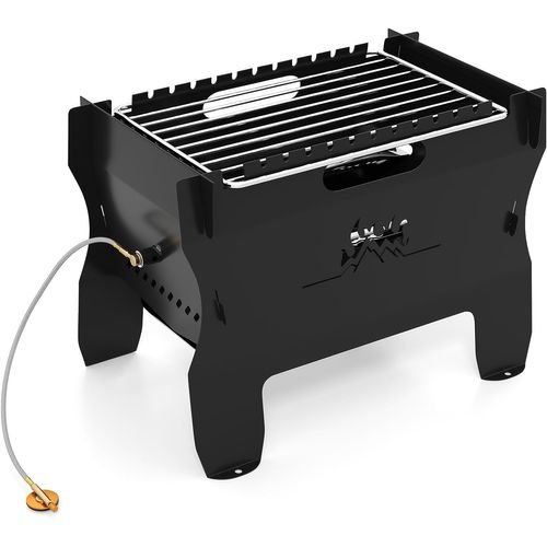 Brasero Portable à Double Combustible Au Gaz Butane Avec Grille En Acier Inoxydable