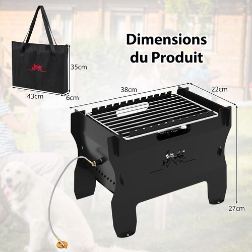 Brasero Portable à Double Combustible Au Gaz Butane Avec Grille En Acier Inoxydable
