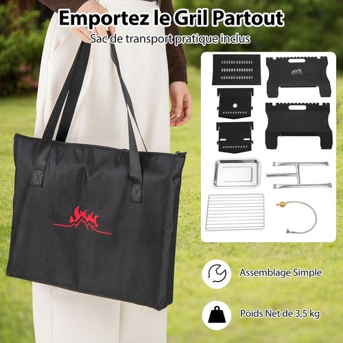 Brasero Portable à Double Combustible Au Gaz Butane Avec Grille En Acier Inoxydable