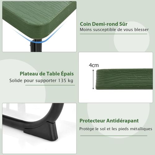 Table De Pique-nique Avec 4 Bancs Intégrés,trou Pour Parasol, Carrée,170 X 170 X 76 Cm (vert)