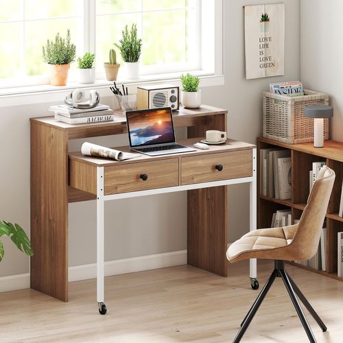 Bureau Extensible, Table D'ordinateur Gain De Place, Bureau Console En Bois Compacte (naturel)
