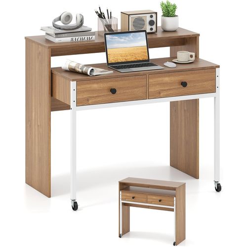 Bureau Extensible, Table D'ordinateur Gain De Place, Bureau Console En Bois Compacte (naturel)