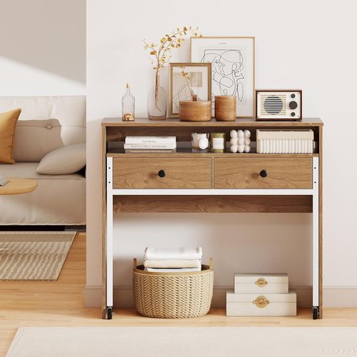 Bureau Extensible, Table D'ordinateur Gain De Place, Bureau Console En Bois Compacte (naturel)