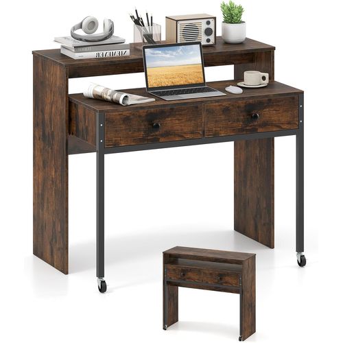 Bureau Extensible, Table D'ordinateur Gain De Place Avec Tiroirs, Bureau Console (marron Rustique)