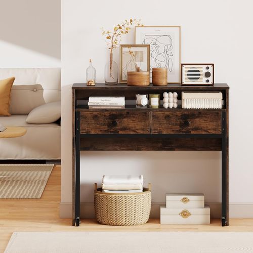 Bureau Extensible, Table D'ordinateur Gain De Place Avec Tiroirs, Bureau Console (marron Rustique)