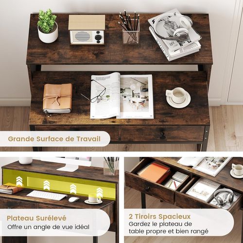 Bureau Extensible, Table D'ordinateur Gain De Place Avec Tiroirs, Bureau Console (marron Rustique)