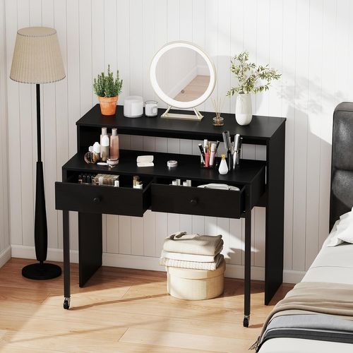 Bureau Extensible, Table D'ordinateur Gain De Place, Bureau Console En Bois Compacte (noir)