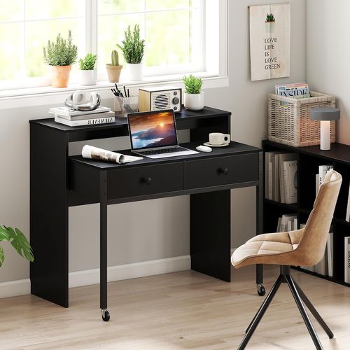 Bureau Extensible, Table D'ordinateur Gain De Place, Bureau Console En Bois Compacte (noir)