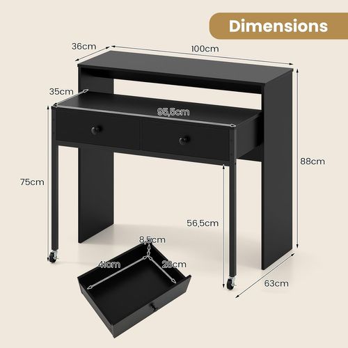 Bureau Extensible, Table D'ordinateur Gain De Place, Bureau Console En Bois Compacte (noir)