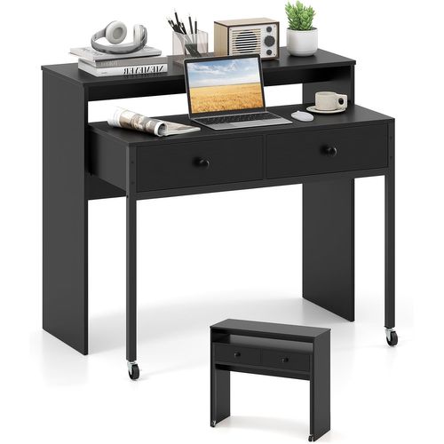 Bureau Extensible, Table D'ordinateur Gain De Place, Bureau Console En Bois Compacte (noir)