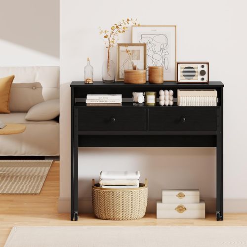 Bureau Extensible, Table D'ordinateur Gain De Place, Bureau Console En Bois Compacte (noir)