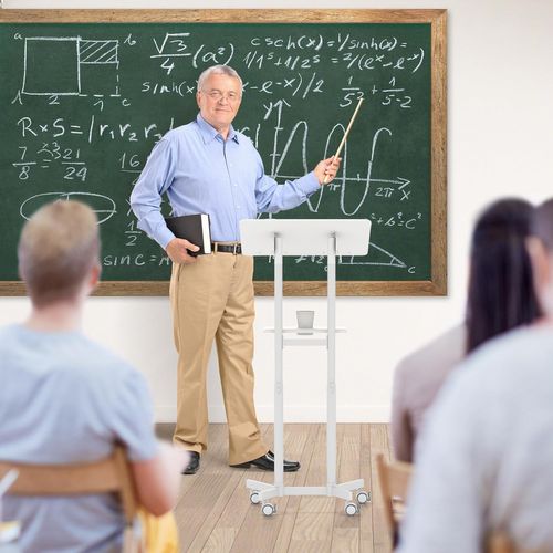 Podium Debout Mobile, Pupitre 104,5-128,5 Cm,  Surface Inclinée Réglable (blanc)