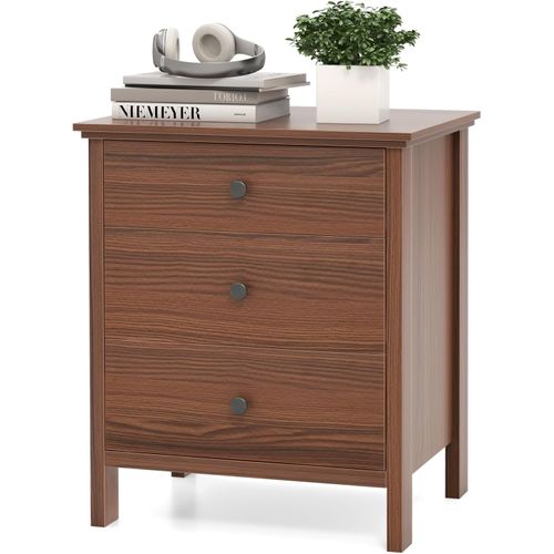 Table De Chevet 3 Tiroirs, Table De Nuit Bois, Chevet De Lit Pour Chambre, 56 X 45 X 66 Cm (noyer)