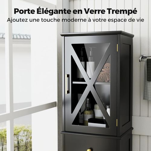 Armoire De Salle De Bain Haute,colonne,meuble De Rangement Avec Placard à Porte(noir)