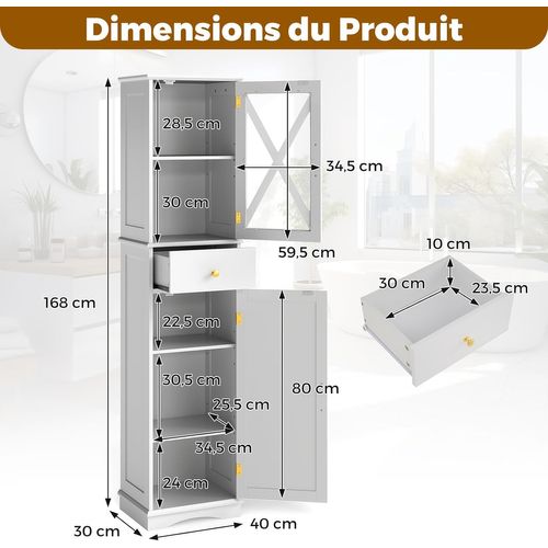 Armoire De Salle De Bain Haute, Colonne, Meuble De Rangement Avec Placard à Porte (blanc)
