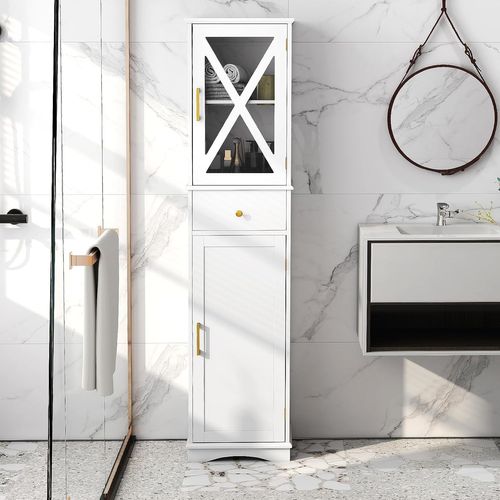 Armoire De Salle De Bain Haute, Colonne, Meuble De Rangement Avec Placard à Porte (blanc)