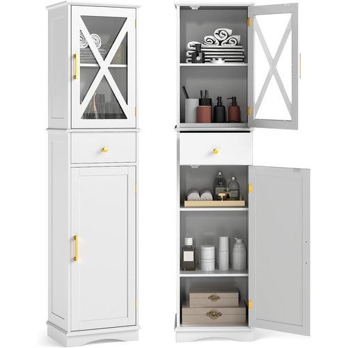 Armoire De Salle De Bain Haute, Colonne, Meuble De Rangement Avec Placard à Porte (blanc)