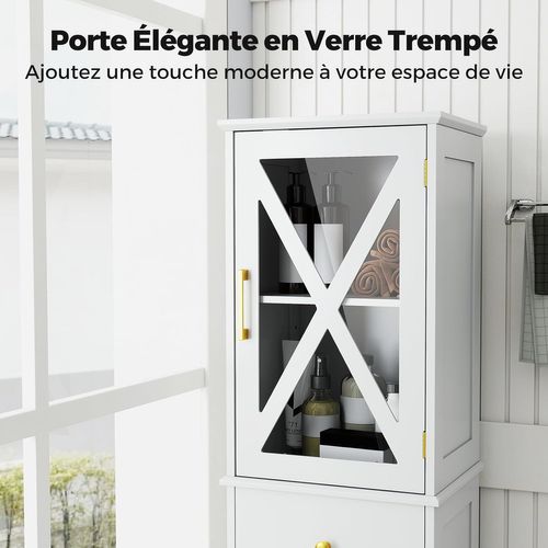 Armoire De Salle De Bain Haute, Colonne, Meuble De Rangement Avec Placard à Porte (blanc)
