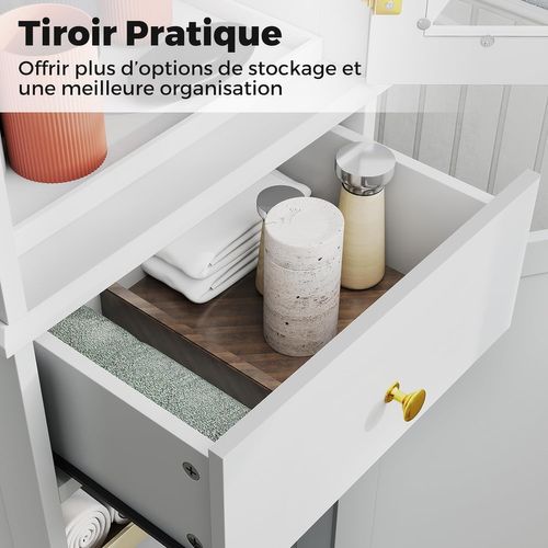 Armoire De Salle De Bain Haute, Colonne, Meuble De Rangement Avec Placard à Porte (blanc)