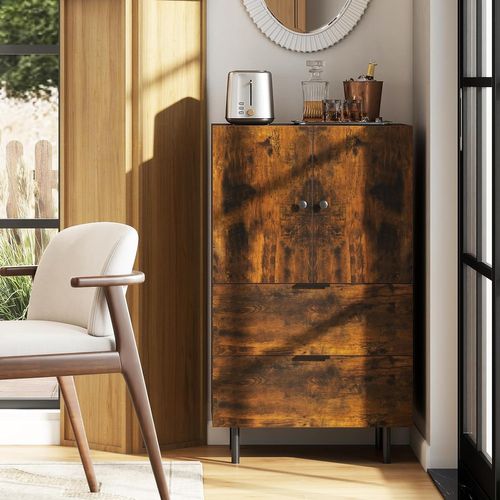 Armoire Rangement Avec Tiroirs, Buffet Salon 2 Portes, Petite Meuble Rangement(marron Rustique)