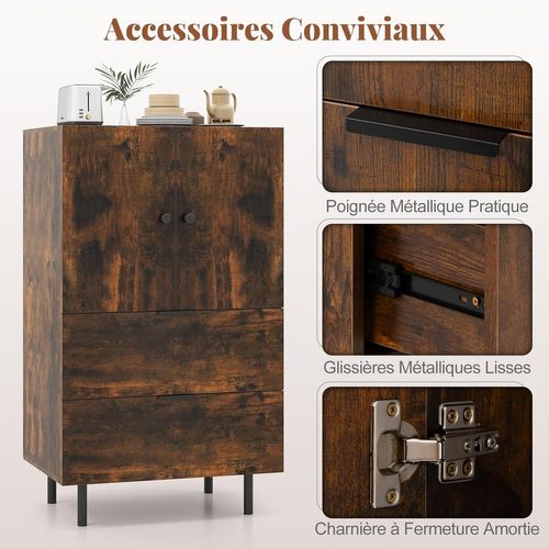 Armoire Rangement Avec Tiroirs, Buffet Salon 2 Portes, Petite Meuble Rangement(marron Rustique)