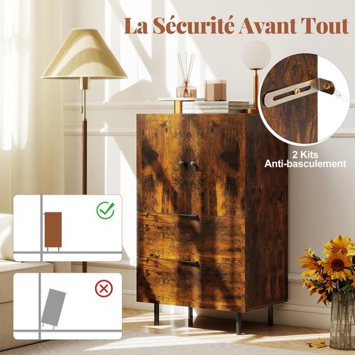 Armoire Rangement Avec Tiroirs, Buffet Salon 2 Portes, Petite Meuble Rangement(marron Rustique)
