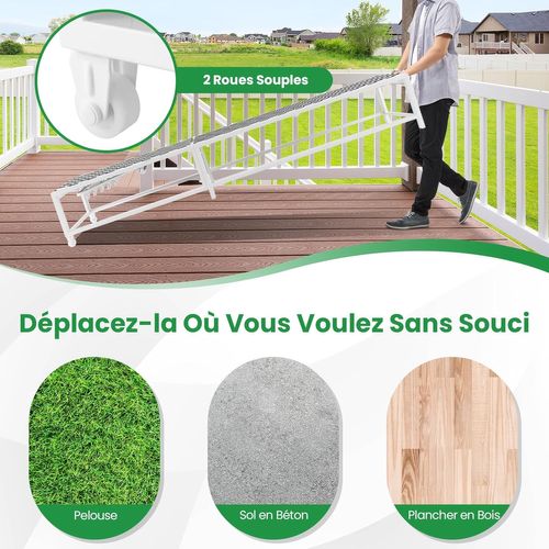 Chaise Longue Jardin Exterieur Avec Roues, Réglable Sur 6 Niveaux, Tissu Respirant