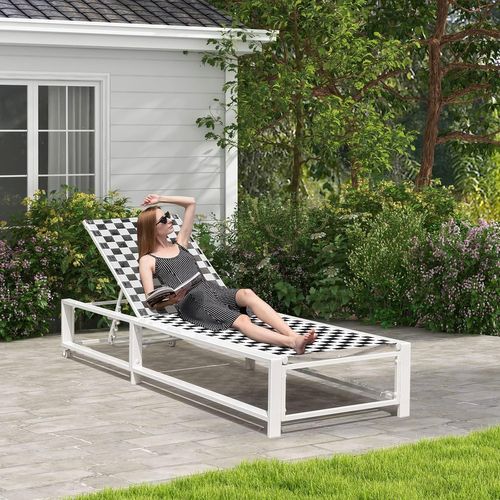 Chaise Longue Jardin Exterieur Avec Roues, Réglable Sur 6 Niveaux, Tissu Respirant