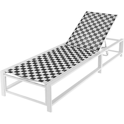 Chaise Longue Jardin Exterieur Avec Roues, Réglable Sur 6 Niveaux, Tissu Respirant
