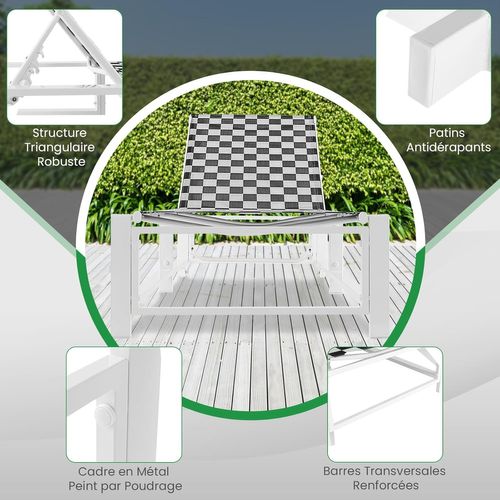 Chaise Longue Jardin Exterieur Avec Roues, Réglable Sur 6 Niveaux, Tissu Respirant