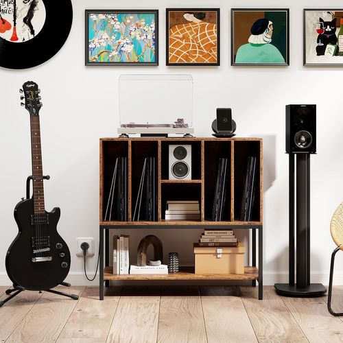 Support Tourne-disque Avec Prise, Rangement Platine Vinyle Avec Étagères (marron Rustique)