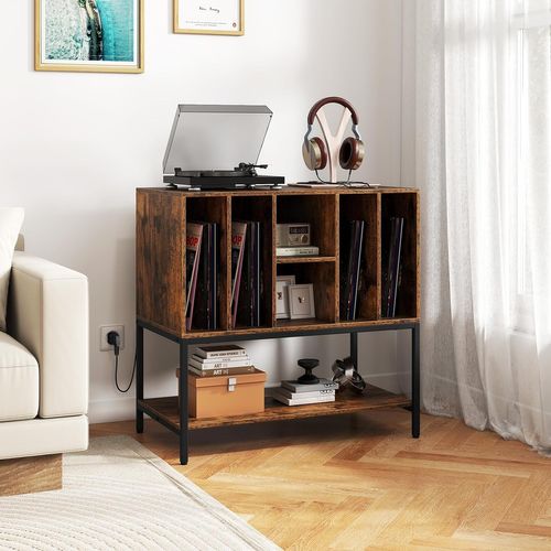 Support Tourne-disque Avec Prise, Rangement Platine Vinyle Avec Étagères (marron Rustique)