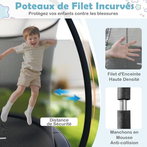 Trampoline Exterieur Enfant Adulte Ø244 Cm, Cadre En Acier Galvanisé Antirouille (noir)