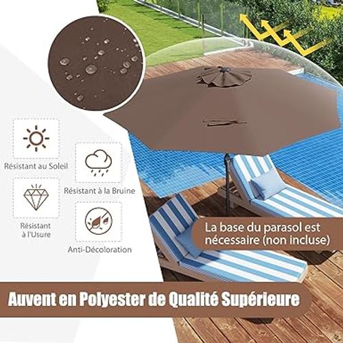 Parasol De Jardin Exterieur Avec 8 Baleines Robustes, Toile Polyester, Cadre En Métal