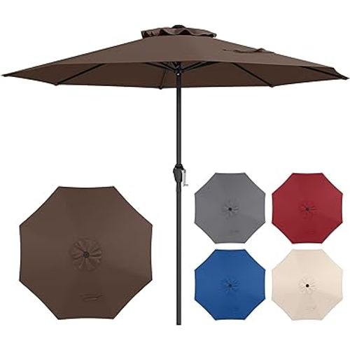 Parasol De Jardin Exterieur Avec 8 Baleines Robustes, Toile Polyester, Cadre En Métal