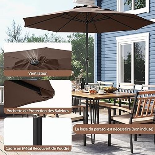 Parasol De Jardin Exterieur Avec 8 Baleines Robustes, Toile Polyester, Cadre En Métal