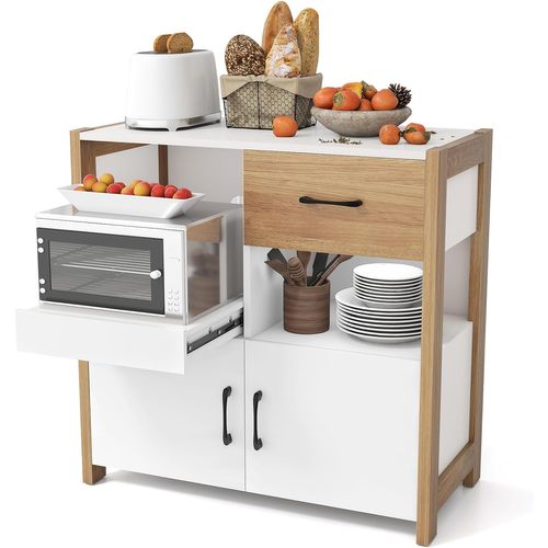 Buffet Cuisine Rangement Avec Tiroir, Étagère Coulissante Et 2 Portes, Meuble Rangment Cuisine