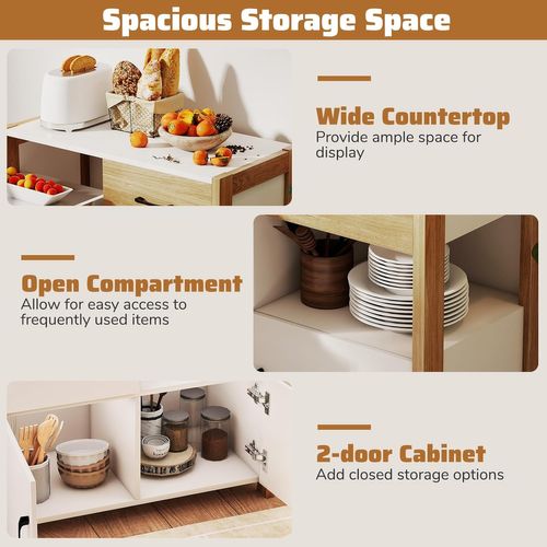 Buffet Cuisine Rangement Avec Tiroir, Étagère Coulissante Et 2 Portes, Meuble Rangment Cuisine