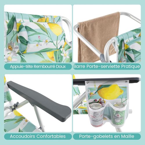 Ensemble De Chaises De Plage Et Table Pliables, Table D'appoint Cadre En Aluminium Léger (vert)