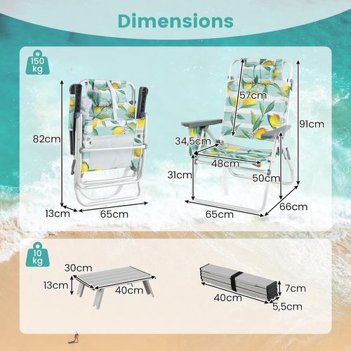 Ensemble De Chaises De Plage Et Table Pliables, Table D'appoint Cadre En Aluminium Léger (vert)