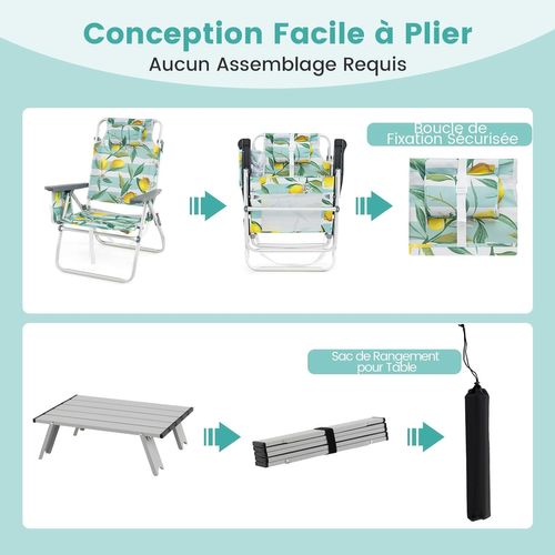 Ensemble De Chaises De Plage Et Table Pliables, Table D'appoint Cadre En Aluminium Léger (vert)
