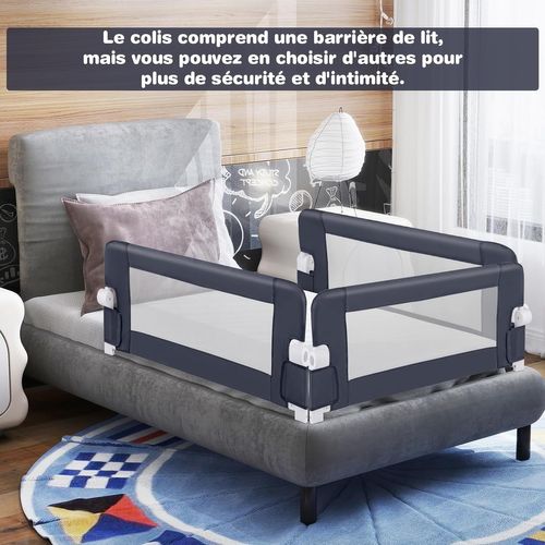 Barrière De Lit Enfant 105x43cm, Pliable, Sangle Y, Tissu Oxford, Cadre Métal, 18mois-5ans