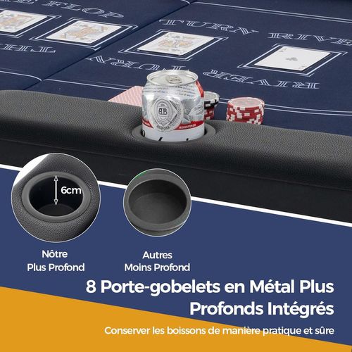 Table De Poker Pliable Pour 8 Joueurs,avec 8 Porte-gobelets En Métal et Rails Rembourrés