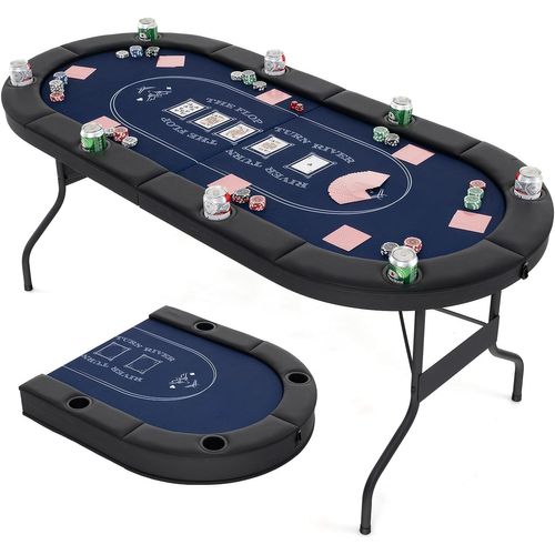 Table De Poker Pliable Pour 8 Joueurs,avec 8 Porte-gobelets En Métal et Rails Rembourrés