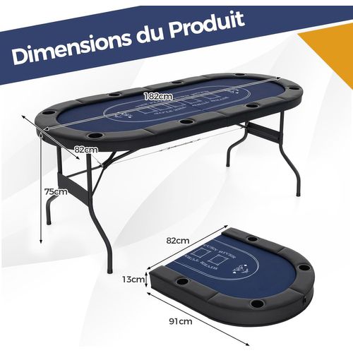 Table De Poker Pliable Pour 8 Joueurs,avec 8 Porte-gobelets En Métal et Rails Rembourrés
